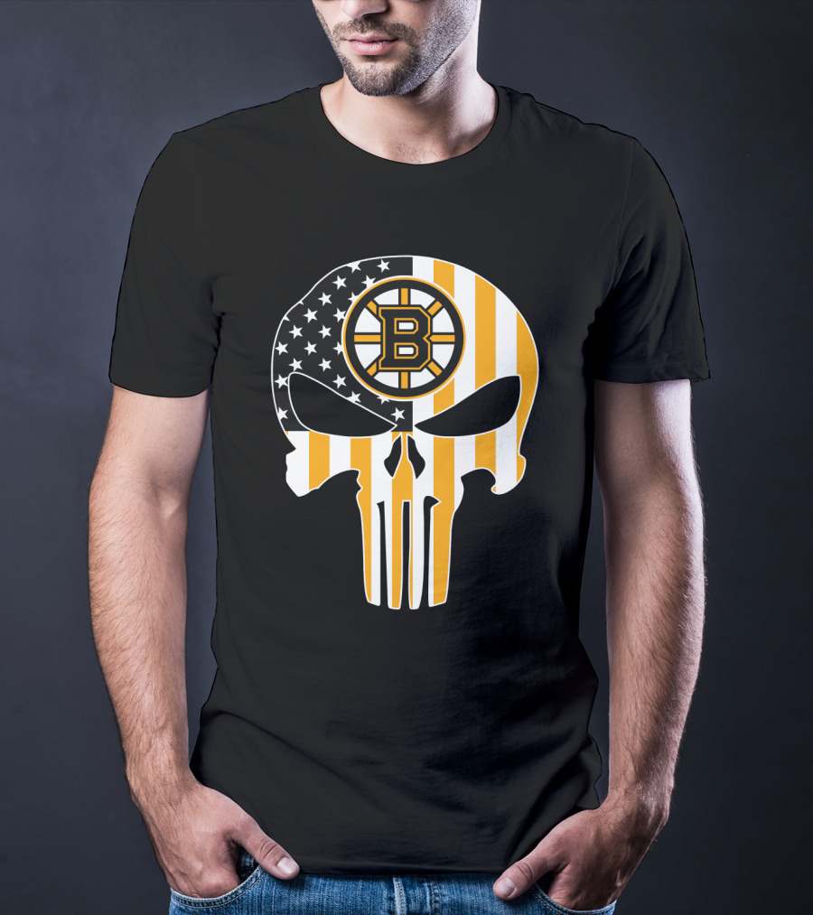 Boston Bruins Punisher Skull American Flag T-Shirt