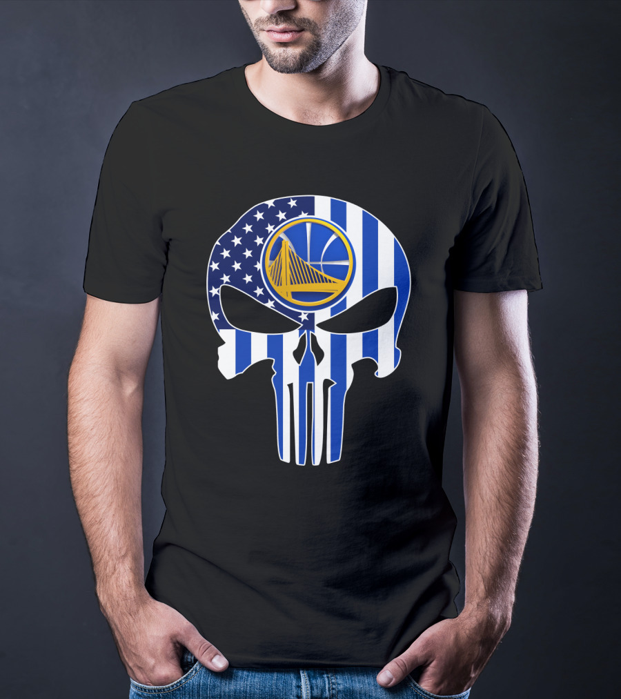 Golden State Warriors Skull Blue American Flag T-Shirt