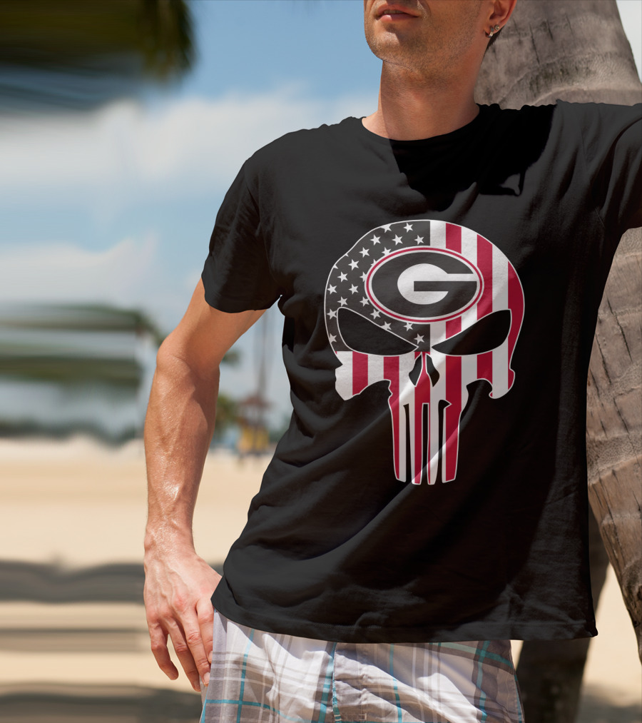Georgia Bulldogs American Flag Skull T-Shirt