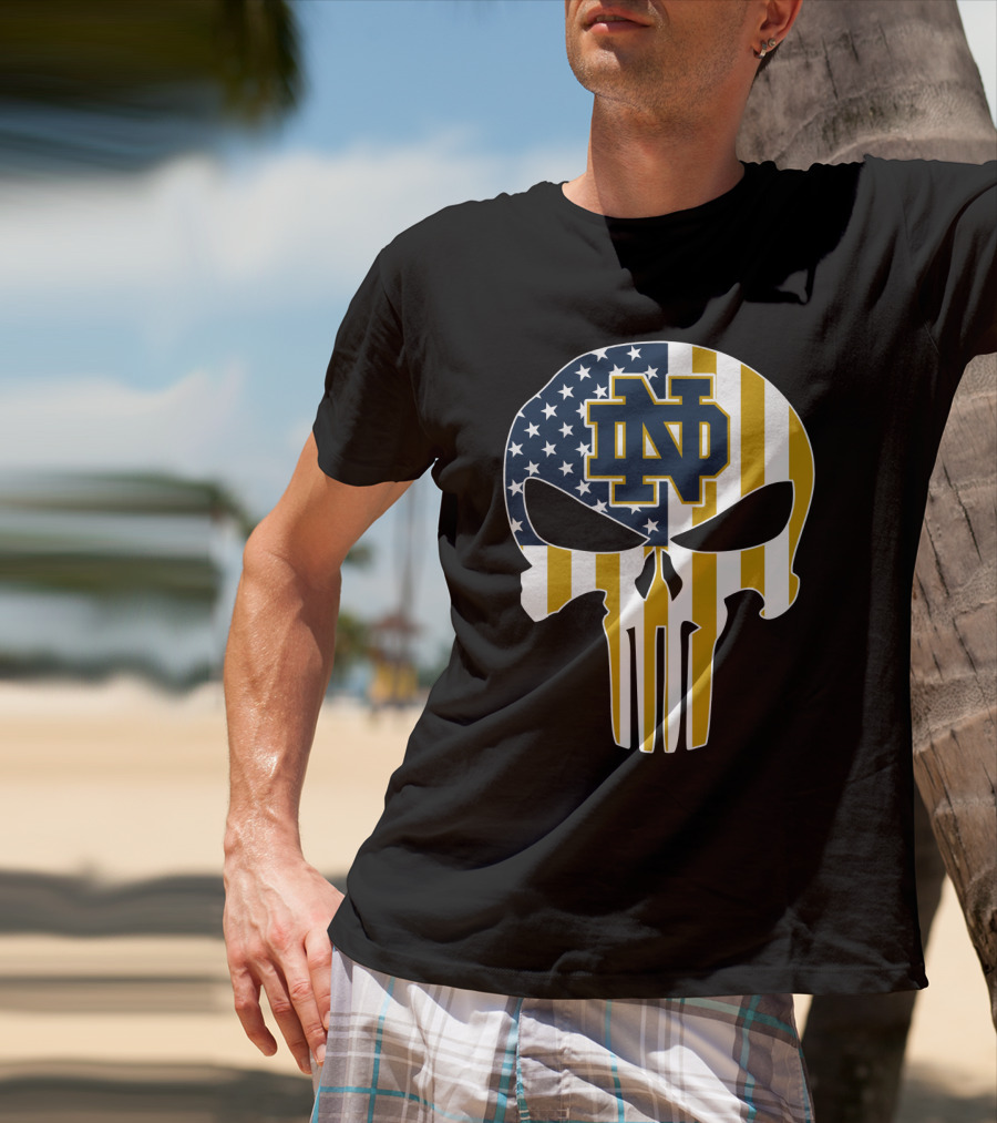 Notre Dame Fighting Irish Nd Skull American Flag T-Shirt