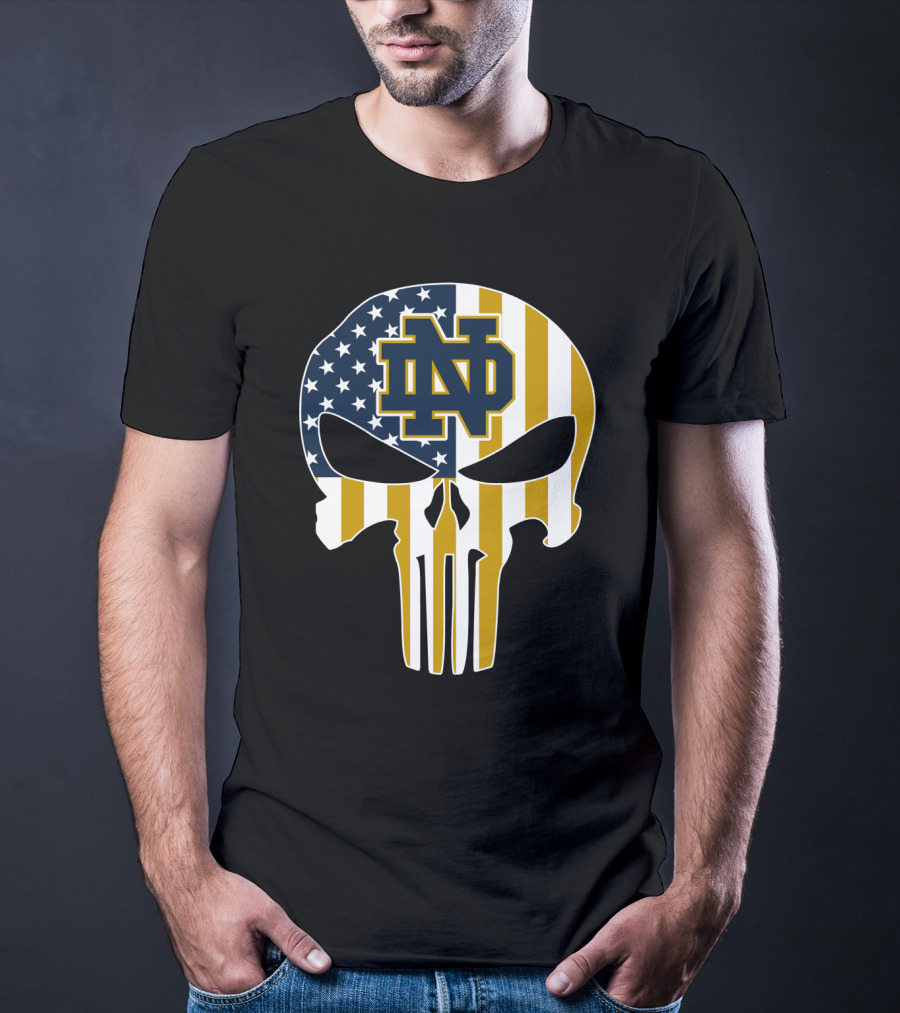 Notre Dame Fighting Irish Nd Skull American Flag T-Shirt