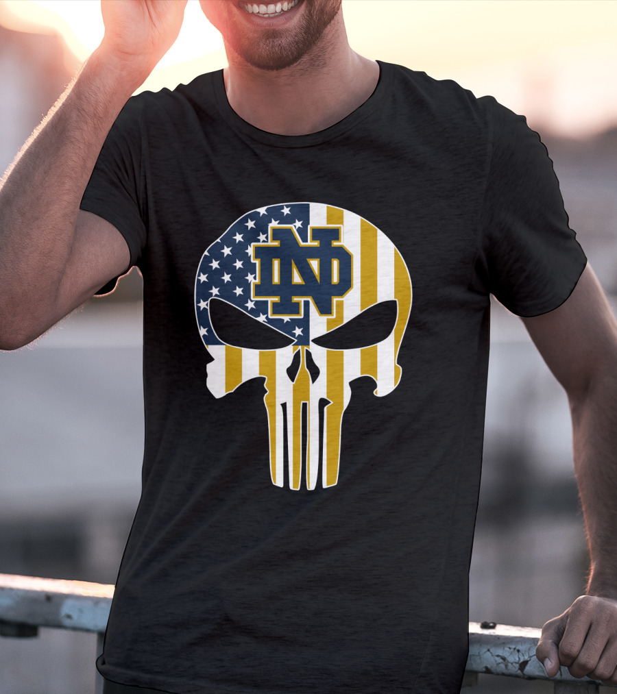 Notre Dame Fighting Irish Nd Skull American Flag T-Shirt