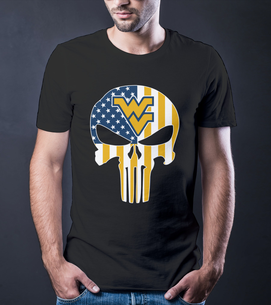 Wv American Flag Punisher Style West Virginia Mountaineers T-Shirt