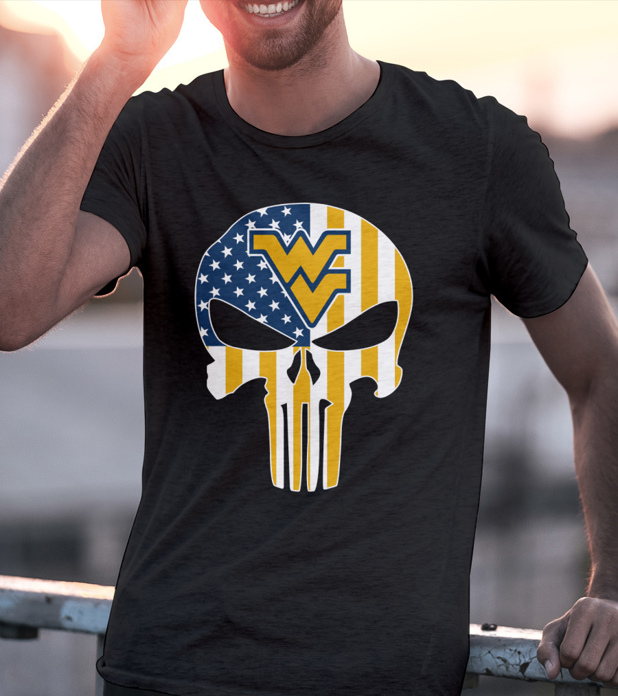 Wv American Flag Punisher Style West Virginia Mountaineers T-Shirt