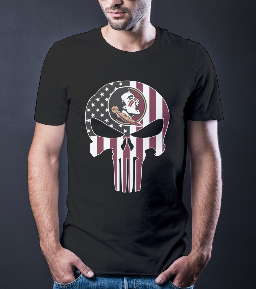 Florida State Seminoles Skull American Flag Logo Fusion T-Shirt