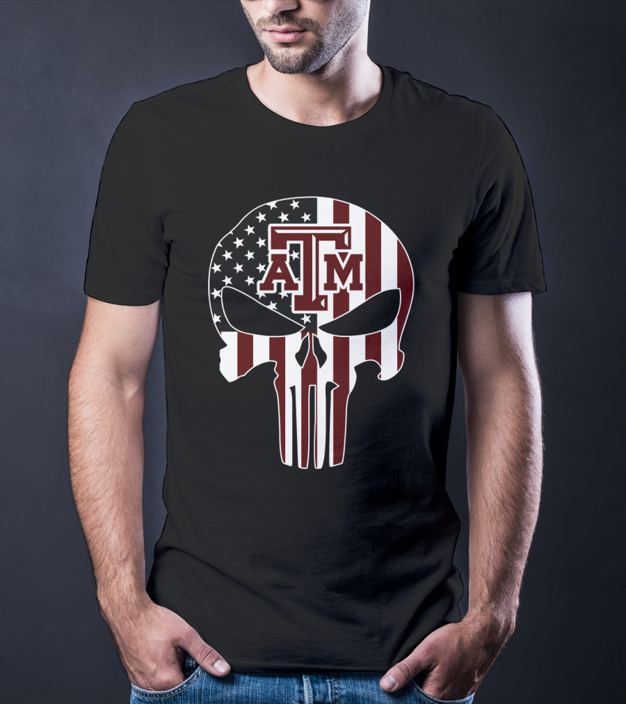 Texas A&M Aggies Skull American Flag T-Shirt