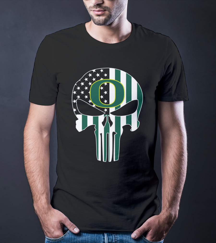 Oregon Ducks American Flag Punisher Skull T-Shirt