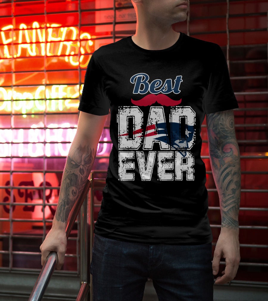 Best Dad Ever Patriots Logo Moustache T-Shirt