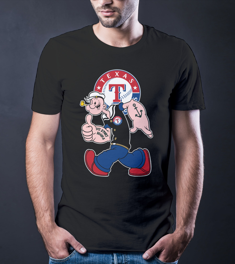 Texas Rangers Popeye Baseball Logo Mashup T-Shirt