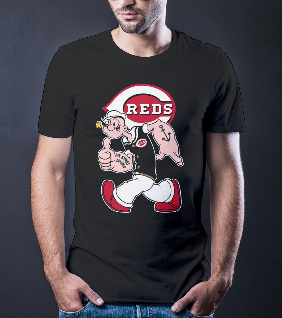 Cincinnati Reds Popeye Cartoon Character Collaboration T-Shirt