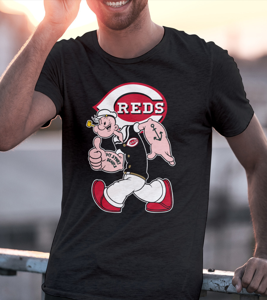 Cincinnati Reds Popeye Cartoon Character Collaboration T-Shirt