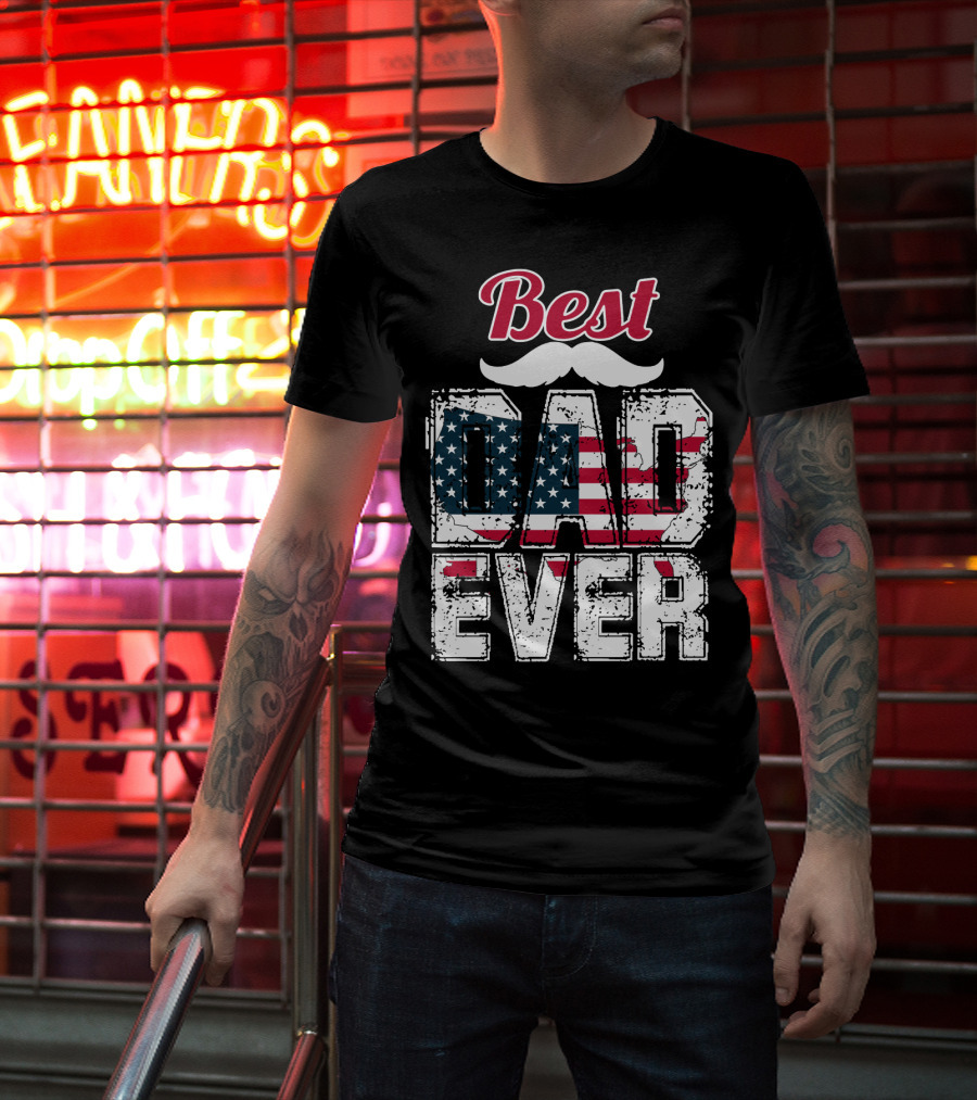 Best Dad Ever American Flag Mustache T-Shirt