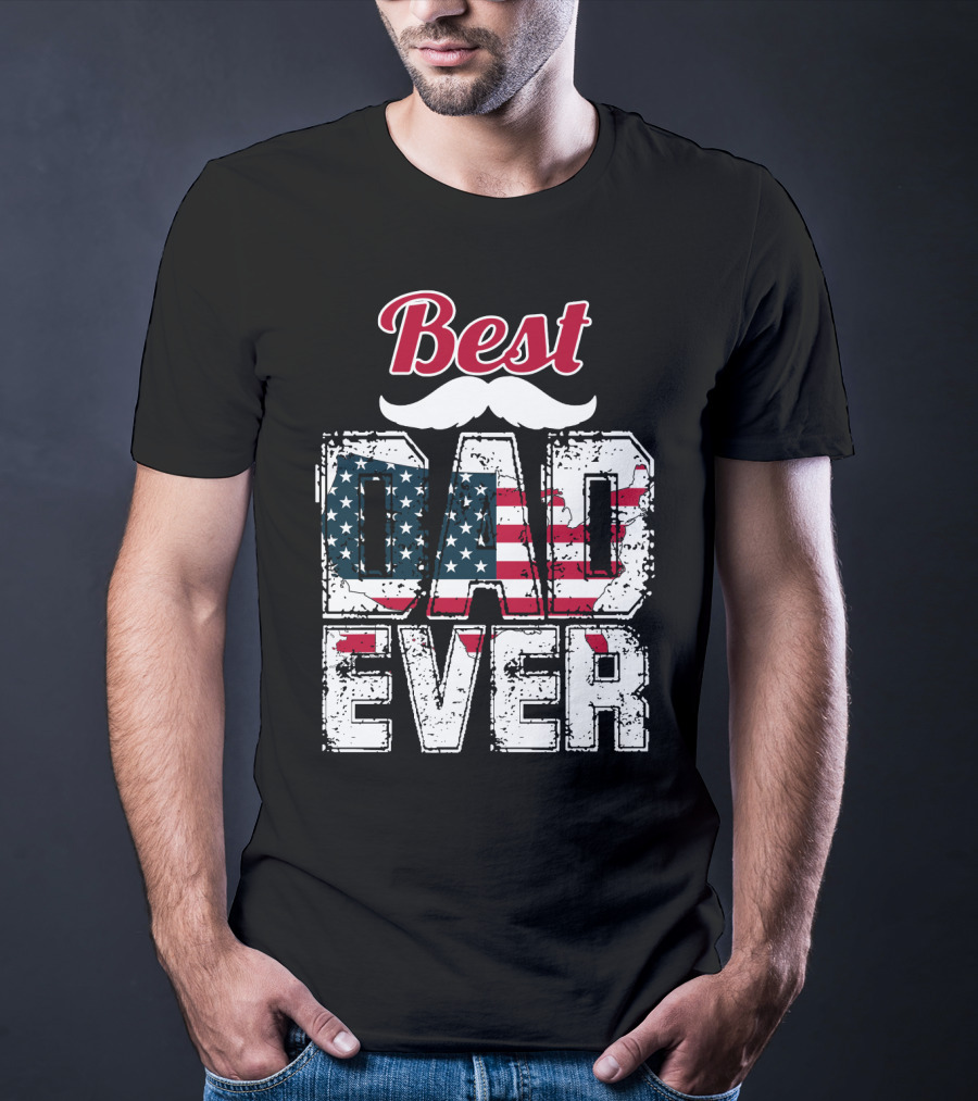 Best Dad Ever American Flag Mustache T-Shirt