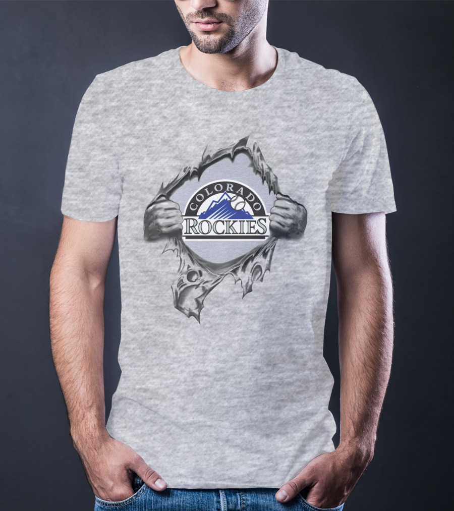 Colorado Rockies Baseball Logo With Ripped Effect And Classic Mountain T-Shirt