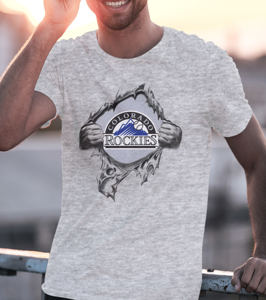 Colorado Rockies Baseball Logo With Ripped Effect And Classic Mountain T-Shirt