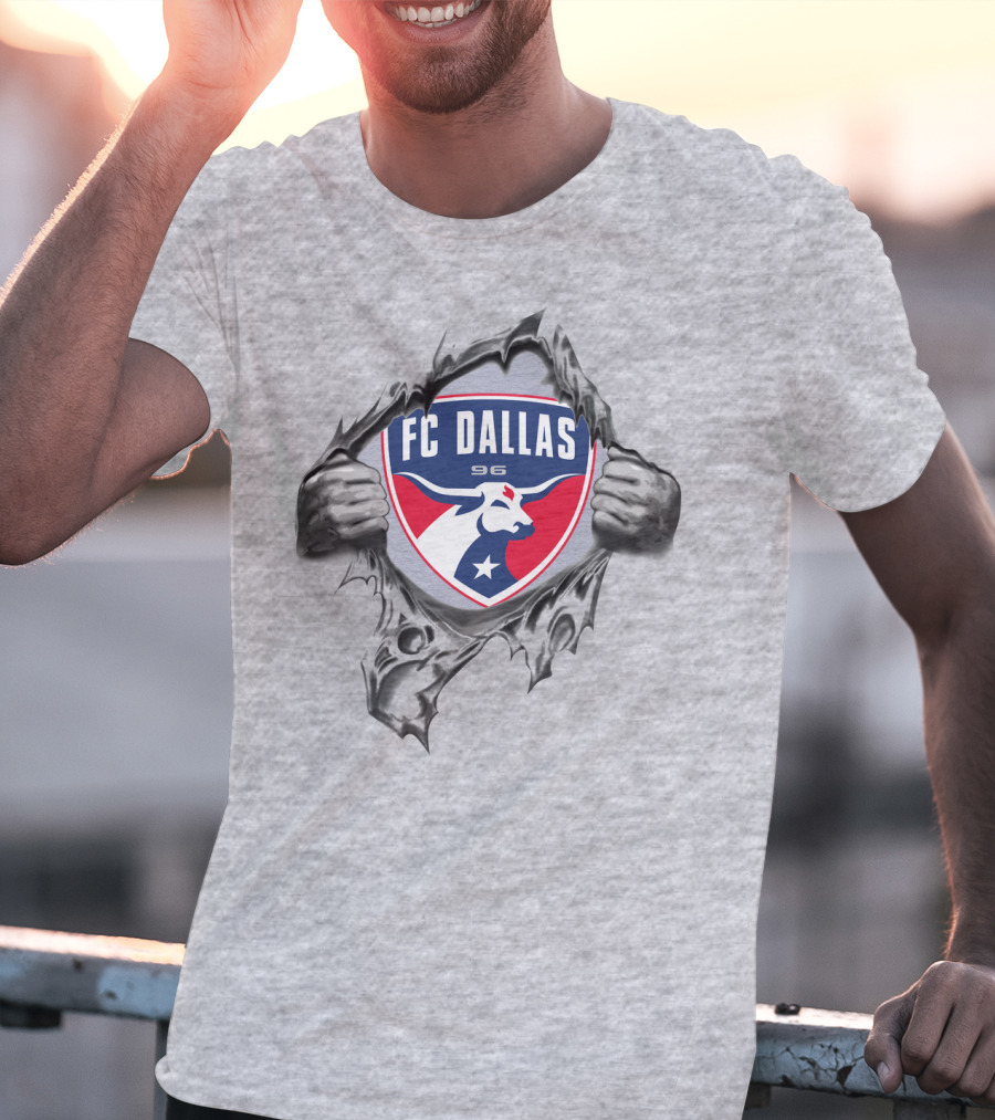 Fc Dallas 96 Bull Logo With Hands Ripping Through Surface T-Shirt