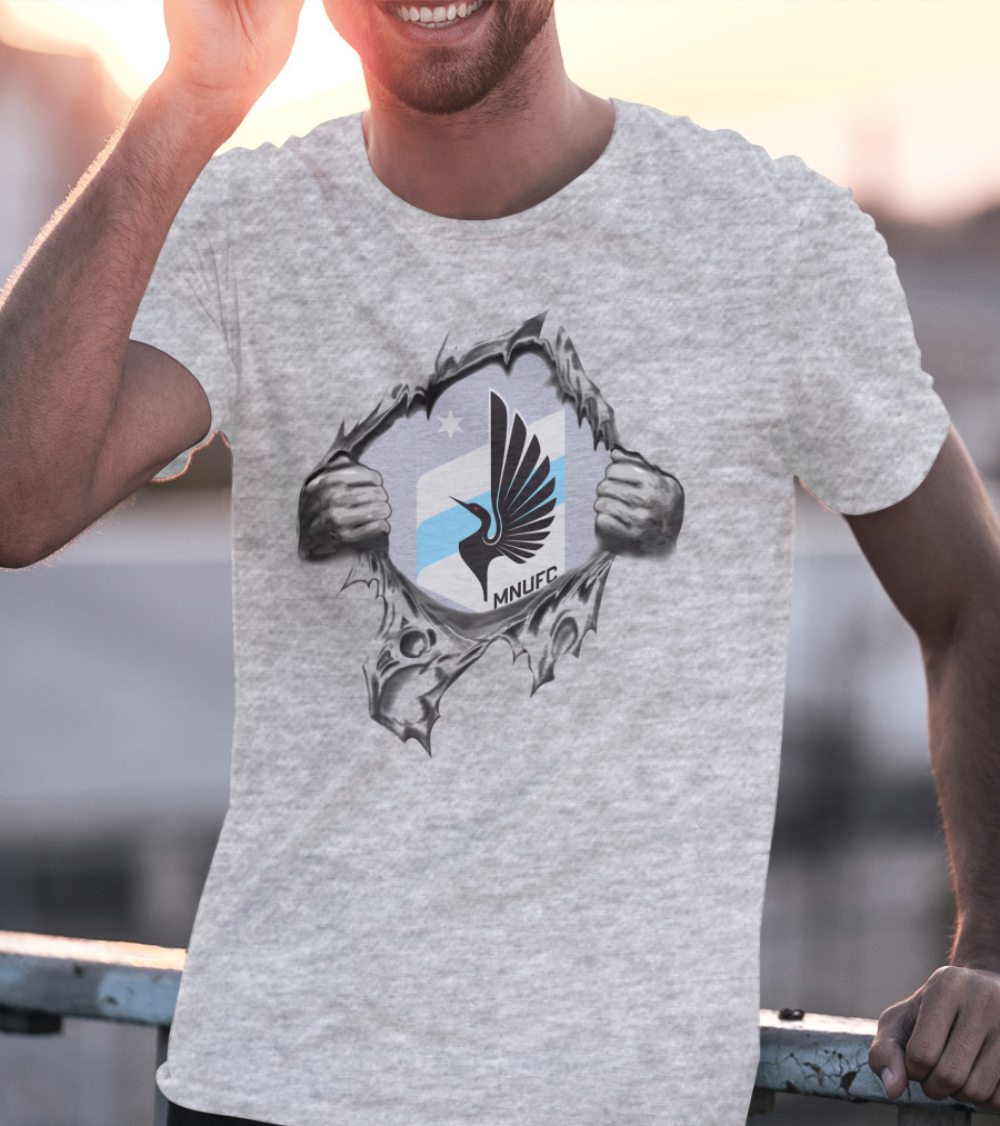 Mnufc Minnesota United Fc Logo With Wings And Star On Torn T-Shirt