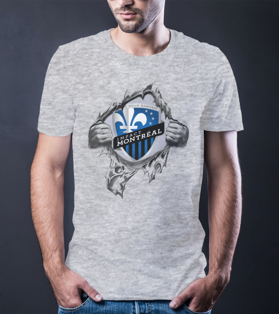 Impact Montreal Saputo Tout Pour Gagner Fleur-De-Lis Logo Hands Ripping T-Shirt