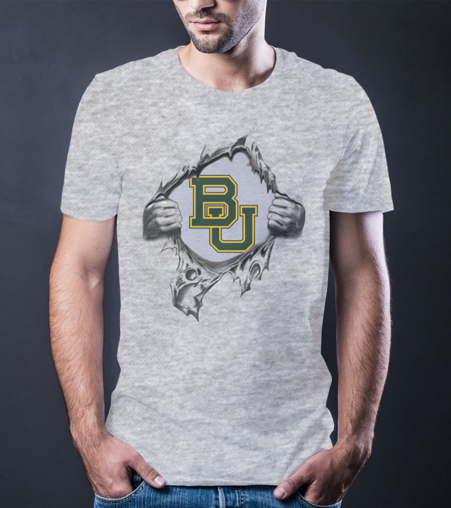 Baylor Bears Bu Logo Ripped Steel T-Shirt