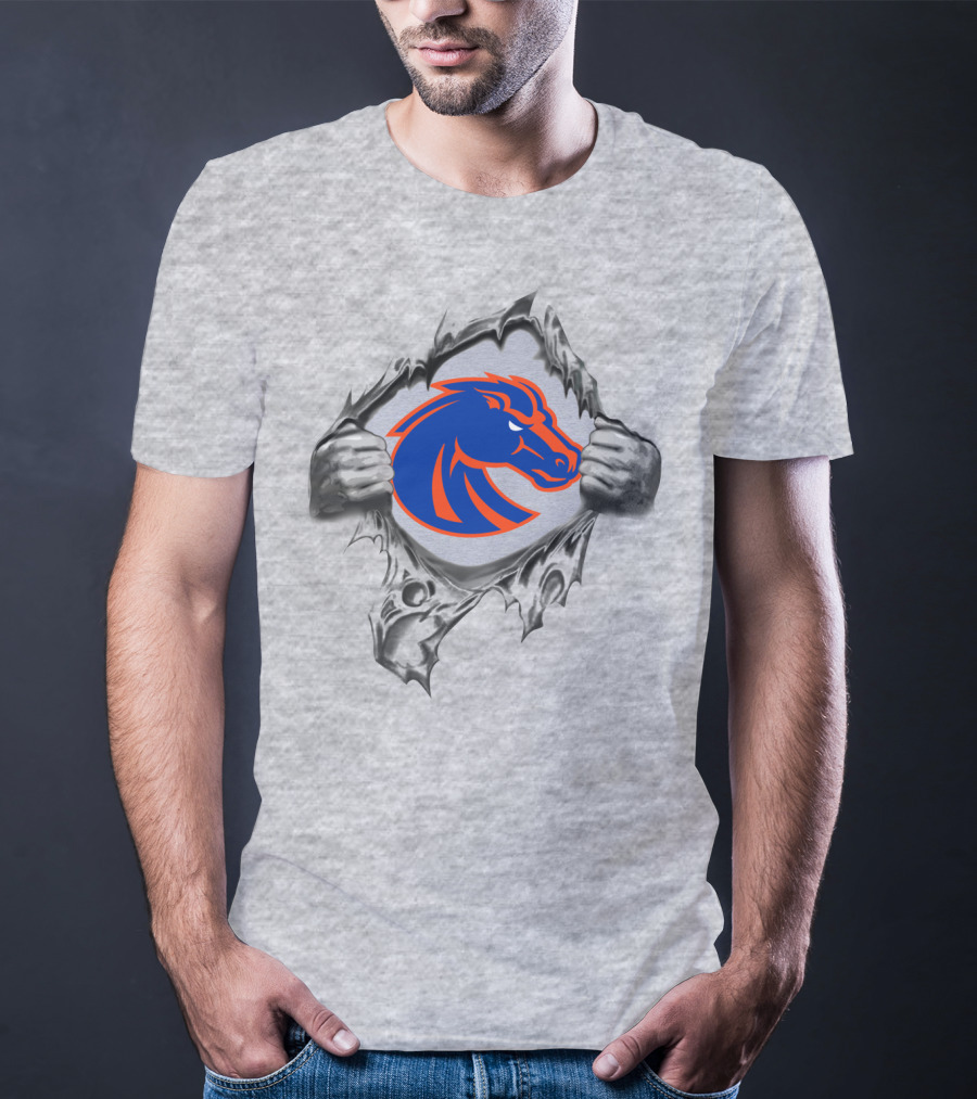 Boise State Broncos Ripped Steel Symbol With Horse Head T-Shirt