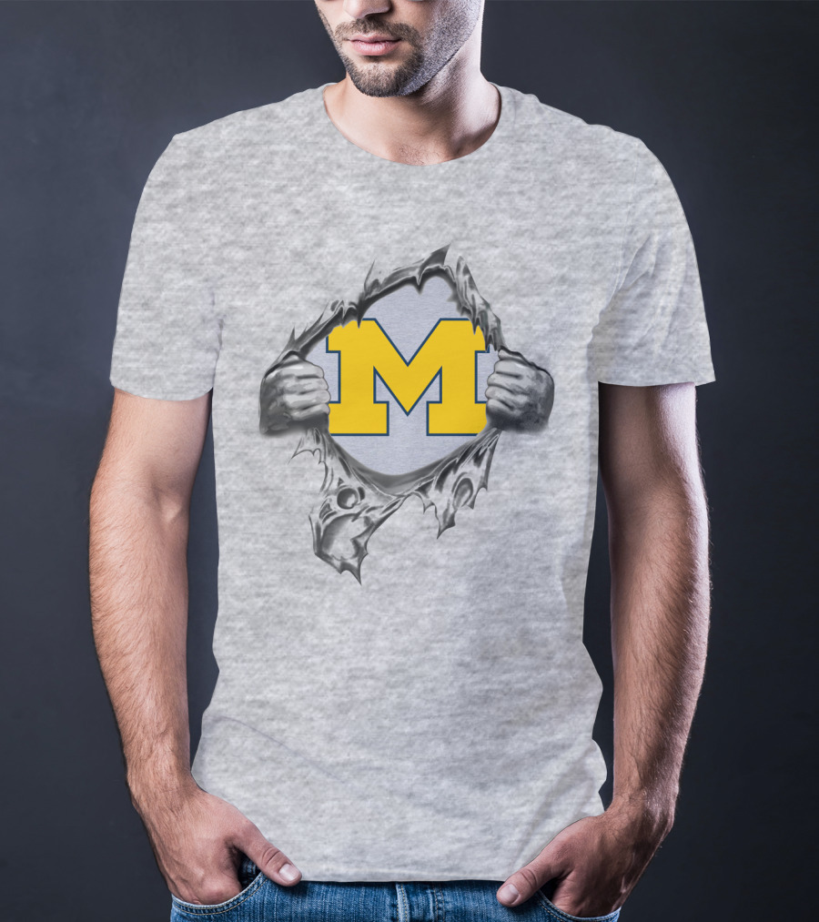 Michigan Wolverines M Logo Ripped Steel T-Shirt