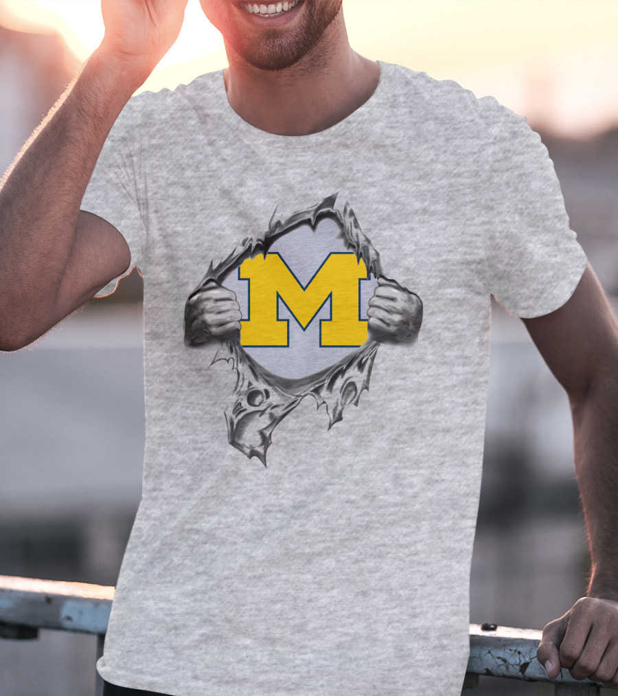 Michigan Wolverines M Logo Ripped Steel T-Shirt