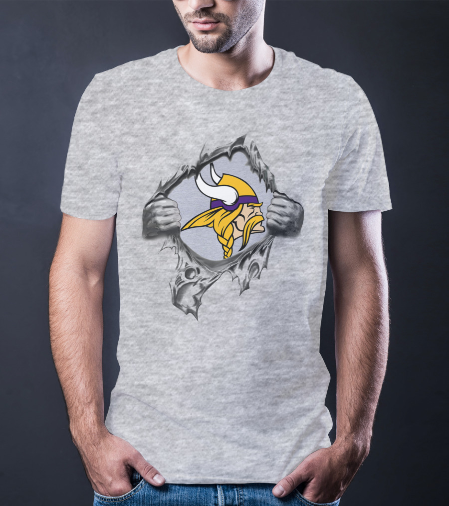 Minnesota Vikings Ripped Shield Viking Head T-Shirt