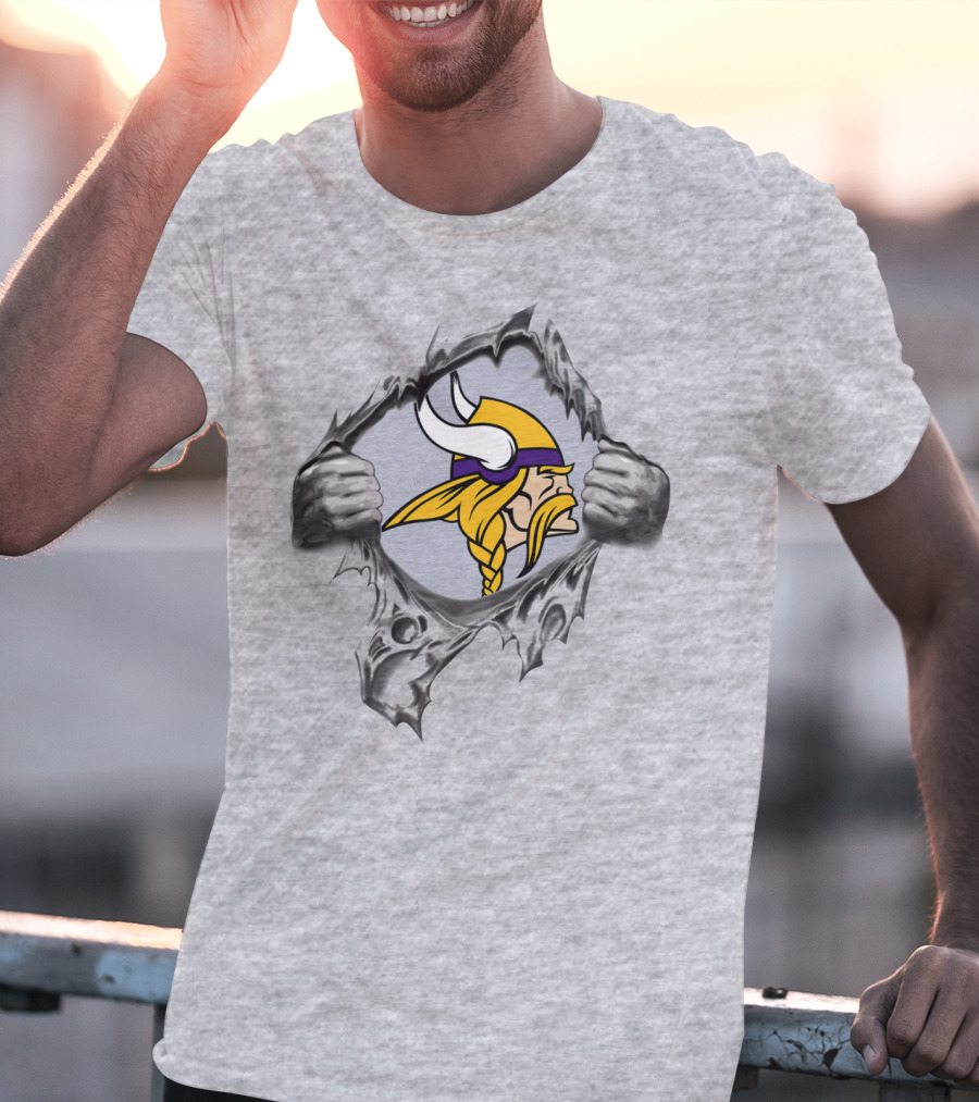 Minnesota Vikings Ripped Shield Viking Head T-Shirt