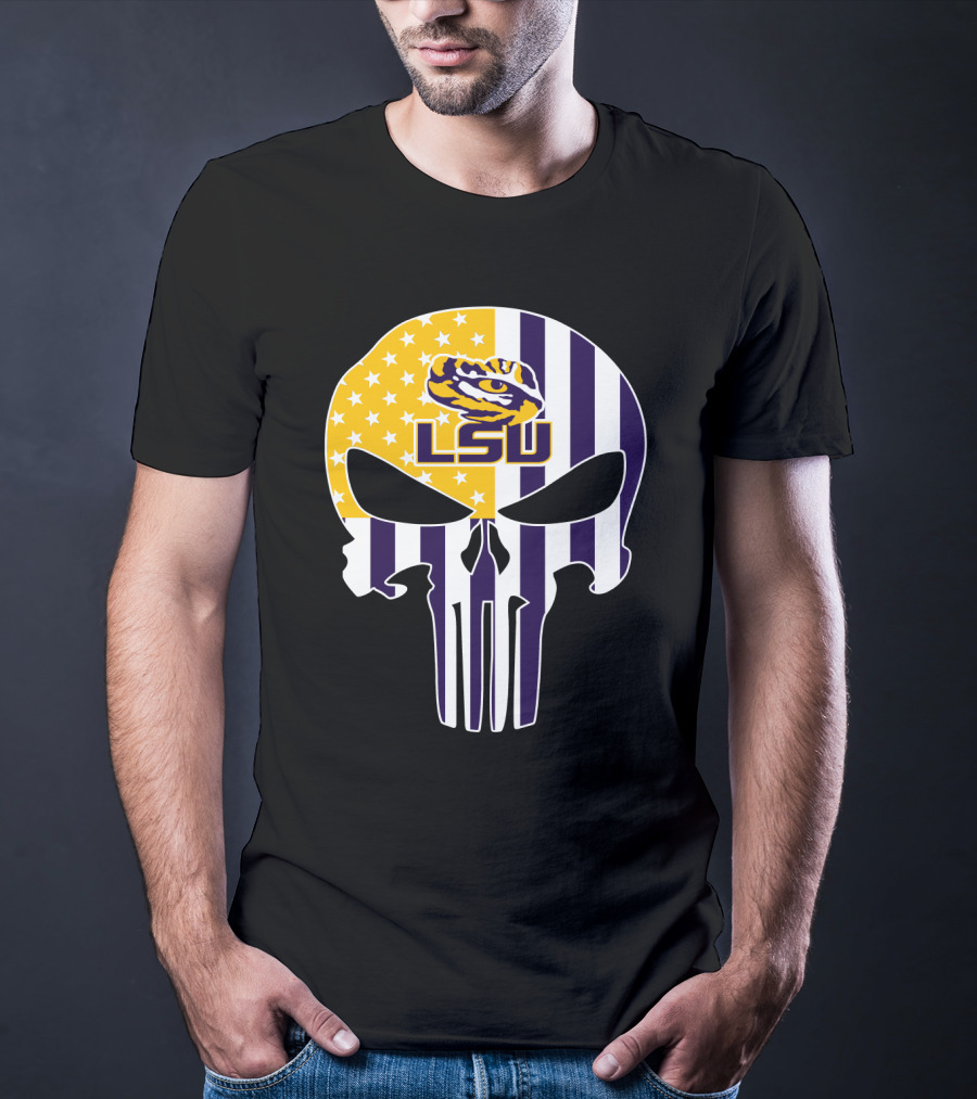 Lsu Tigers Skull With Stars And Stripes T-Shirt
