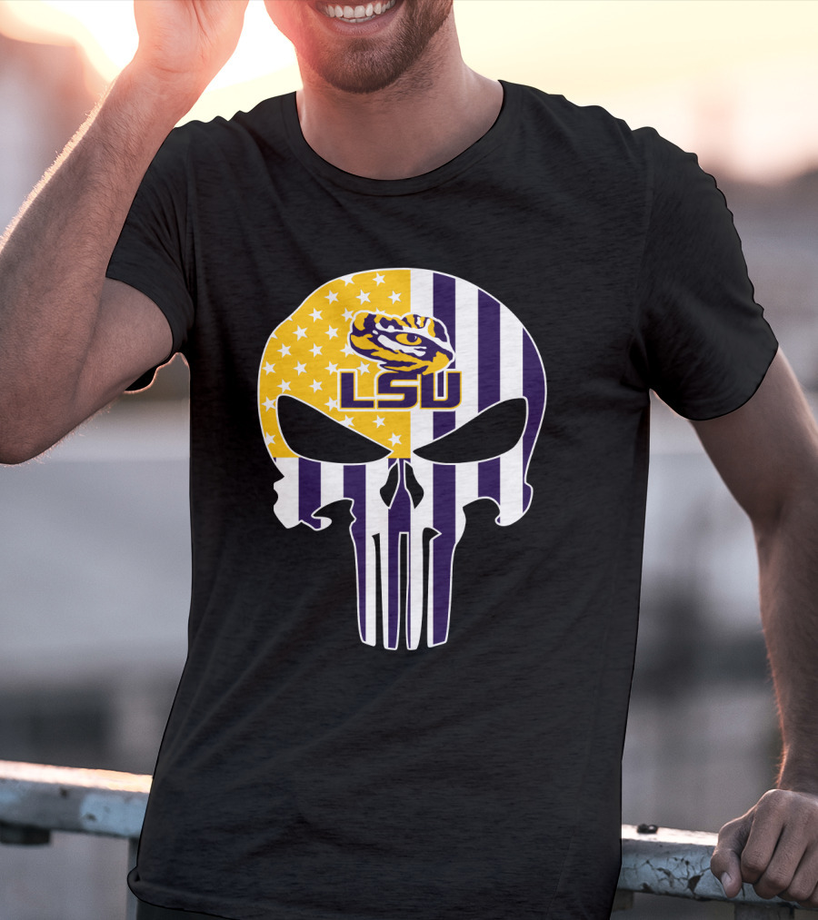 Lsu Tigers Skull With Stars And Stripes T-Shirt