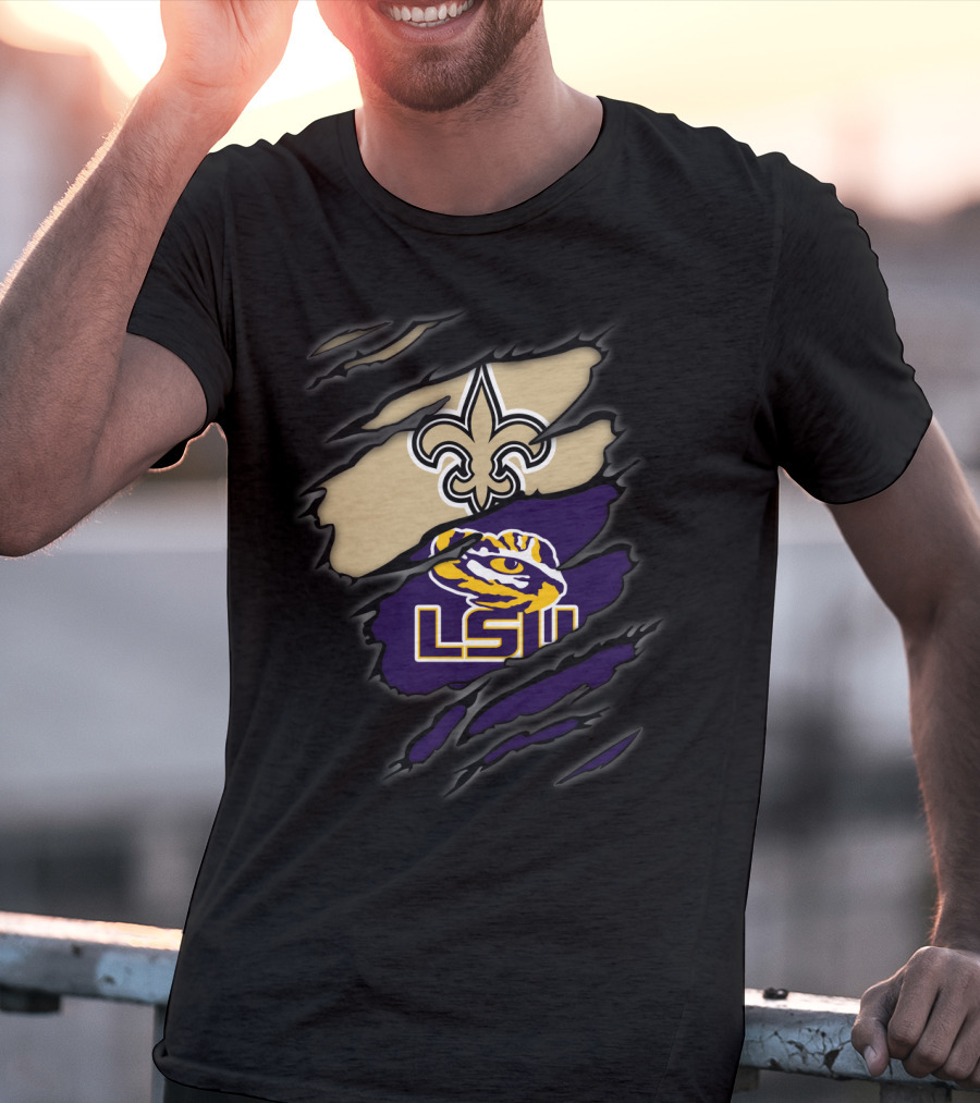 New Orleans Saints Fleur-De-Lis And Lsu Tigers Logo Blend T-Shirt