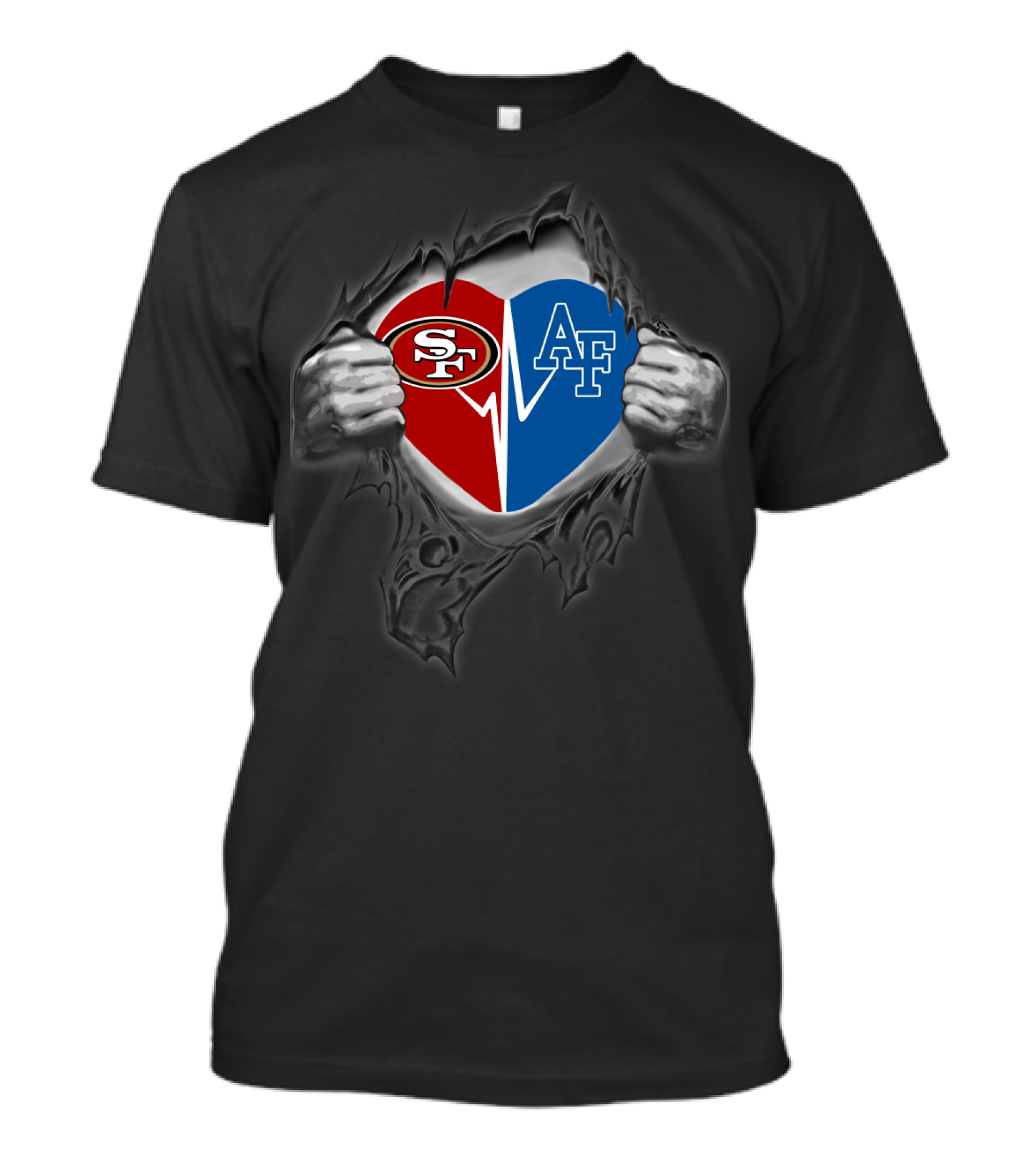 San Francisco 49ers Air Force Falcons Heartbeat Ripped T-Shirt