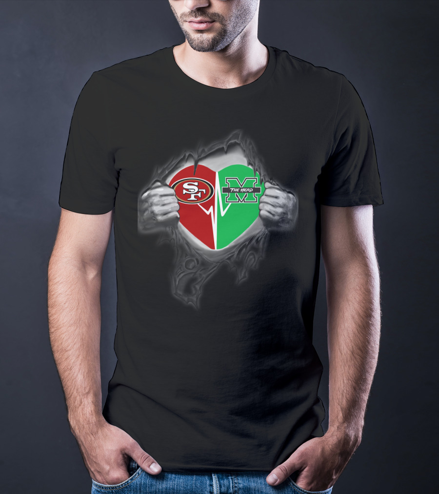 Marshall Thundering Herd San Francisco 49ers Heart Logo Fusion T-Shirt
