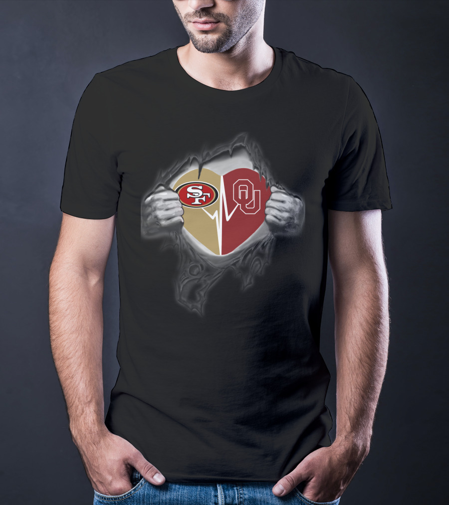 Oklahoma Sooners San Francisco 49ers Heartbeat Fan Passion T-Shirt