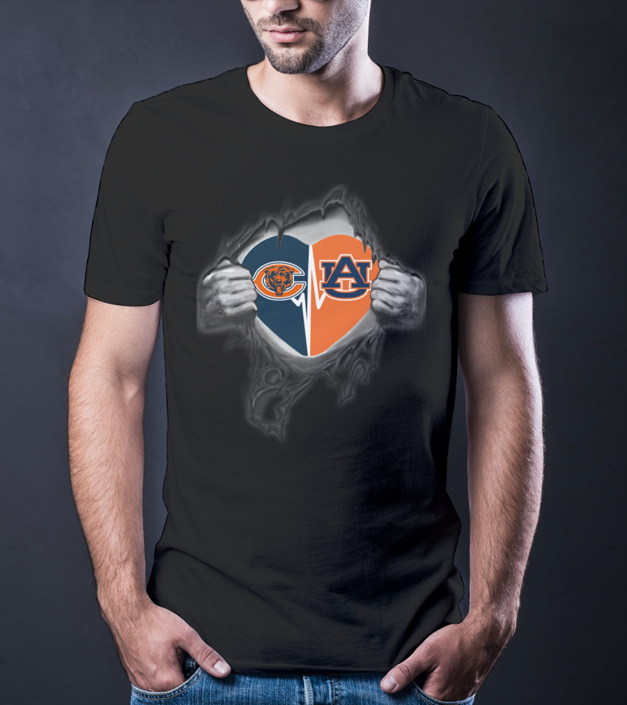 Chicago Bears Auburn Tigers Heart Divide T-Shirt