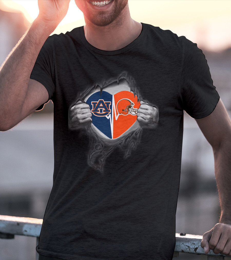 Cleveland Browns And Auburn Tigers Heart T-Shirt