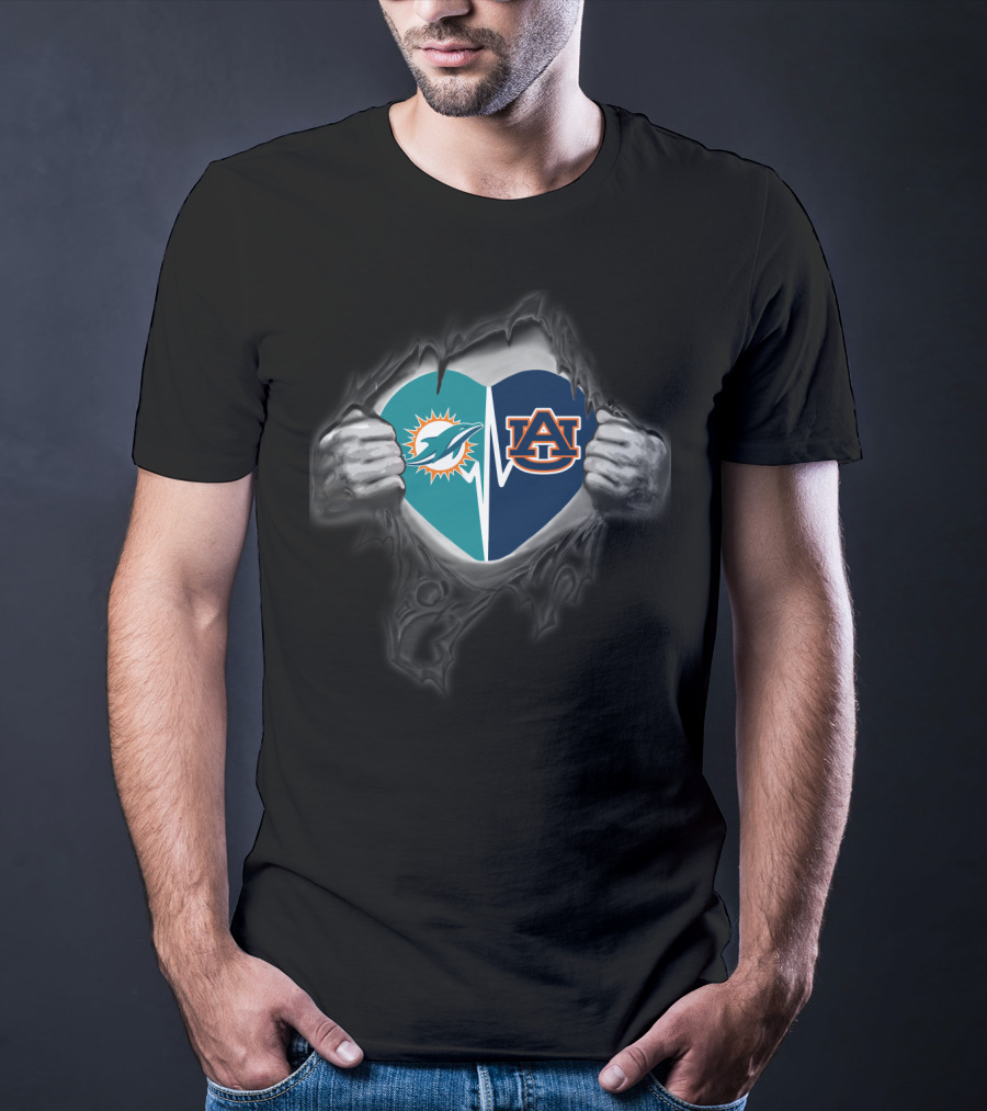 Miami Dolphins Auburn Tigers Heart T-Shirt