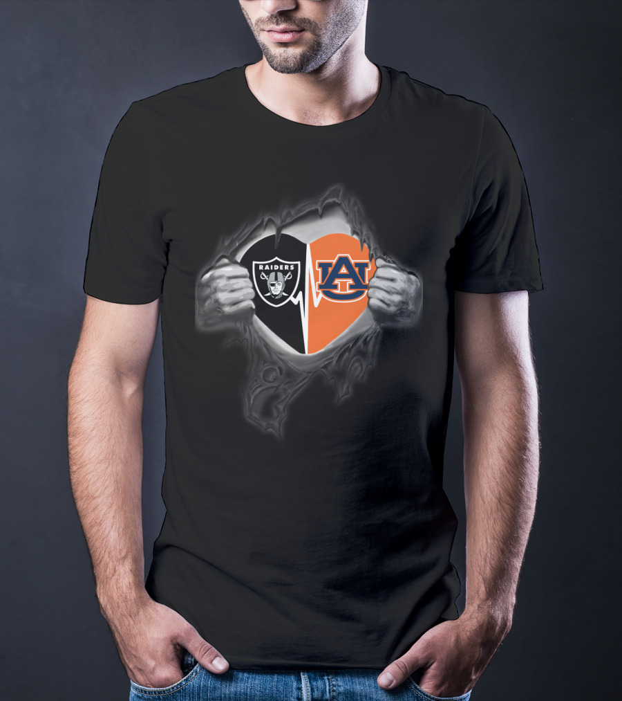 Raiders Auburn Heart Logo Fusion With Torn Effect T-Shirt