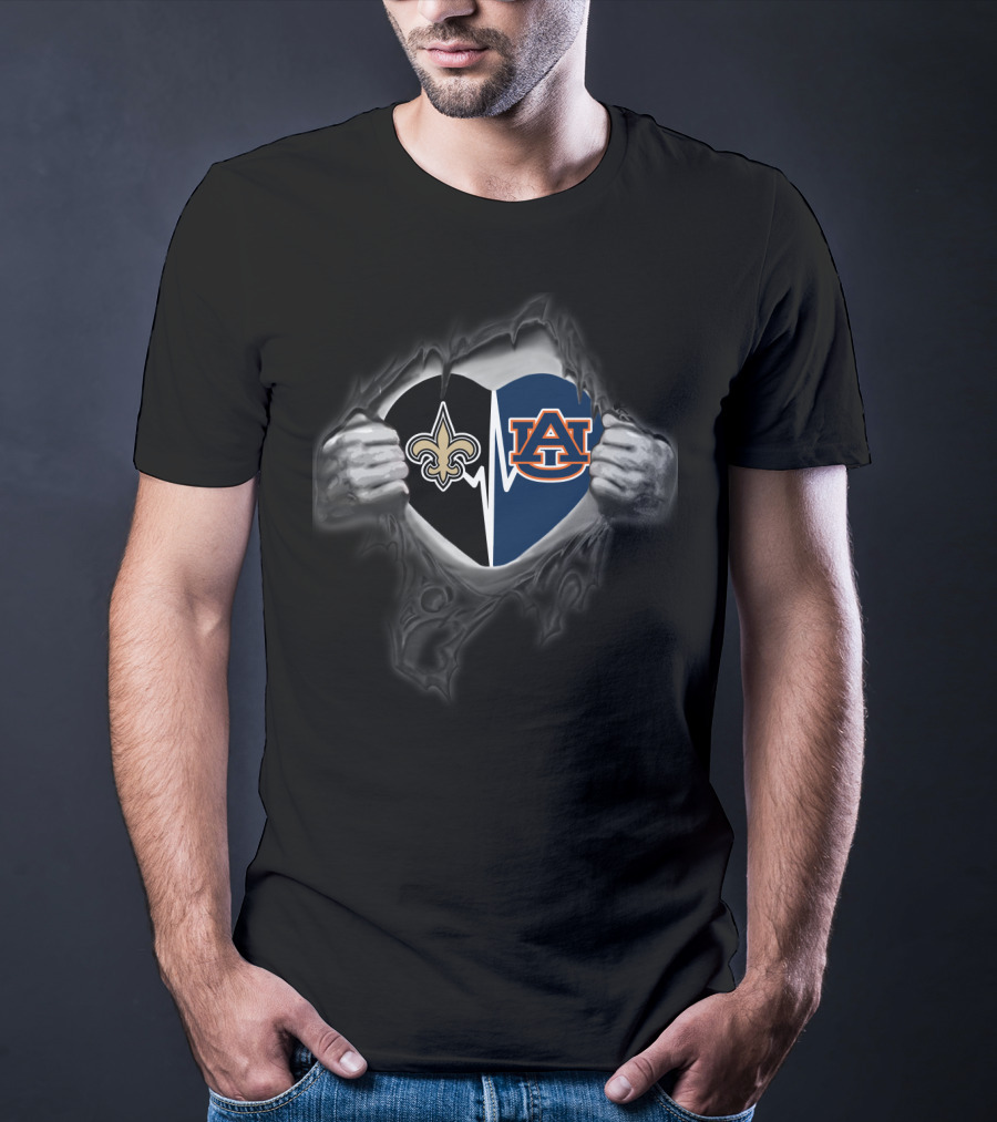 New Orleans Saints Auburn Tigers Heartbeat Passion Fan T-Shirt