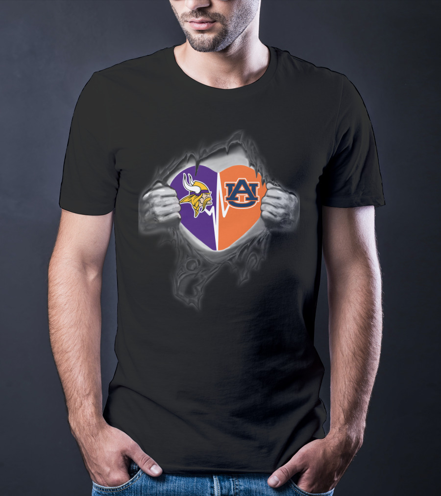 Minnesota Vikings Auburn Tigers Heart Rip T-Shirt
