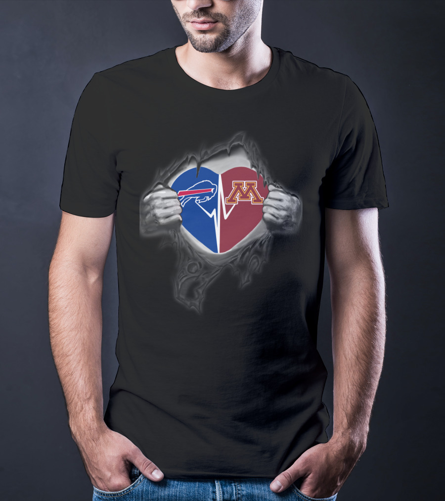 Buffalo Bills Minnesota Golden Gophers Heart Logo Tear T-Shirt