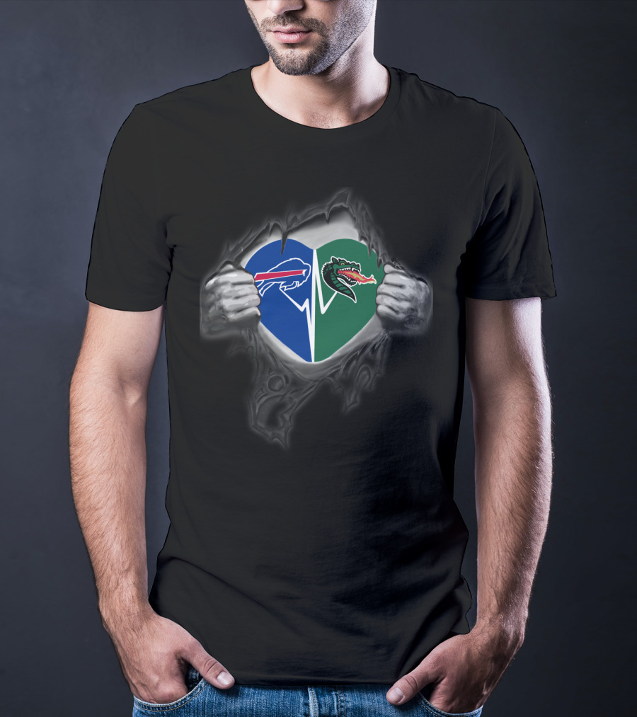 Bills Uab Blazers Heart Design With Logos And Ripped Effect T-Shirt