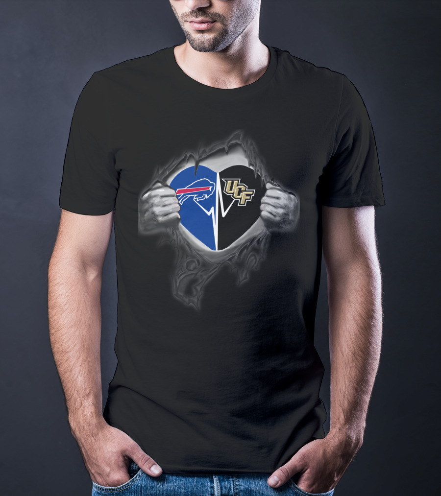 Buffalo Bills And Ucf Knights Heart Logo Tear T-Shirt