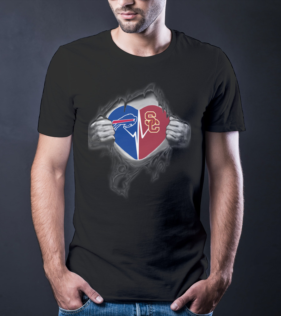 Buffalo Bills Usc Trojans Fan Heart T-Shirt