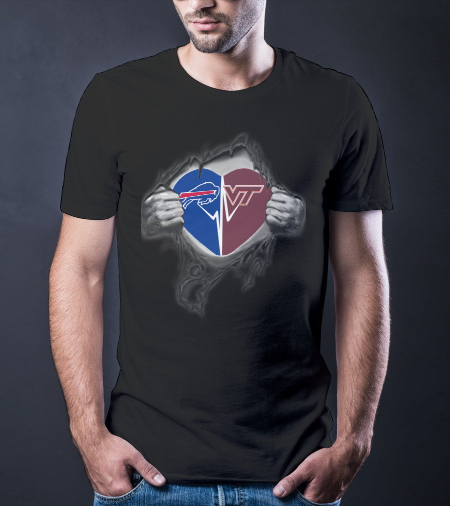 Bills Buffalo Virginia Tech Hokies Heart Logo Mix T-Shirt
