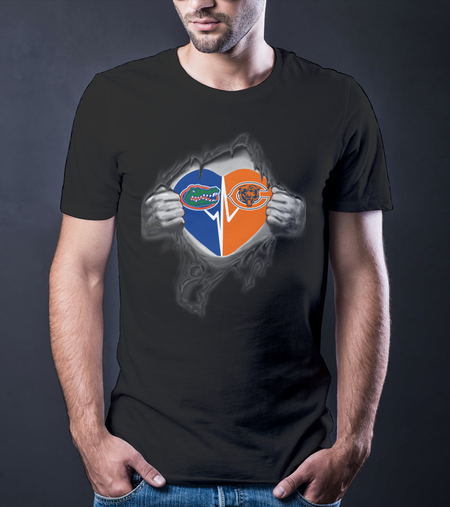 Florida Gators Chicago Bears Heart Logo Fusion T-Shirt