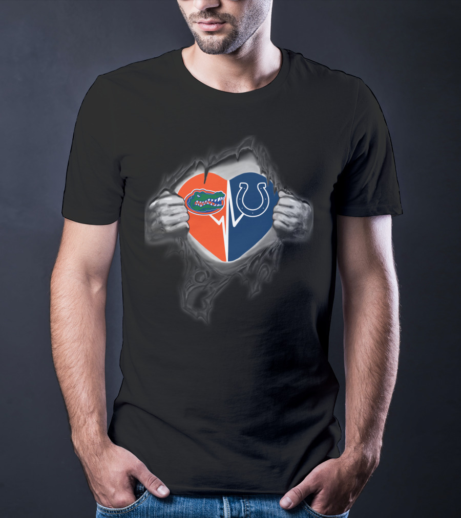 Florida Gators And Indianapolis Colts Heart Logo Fusion T-Shirt