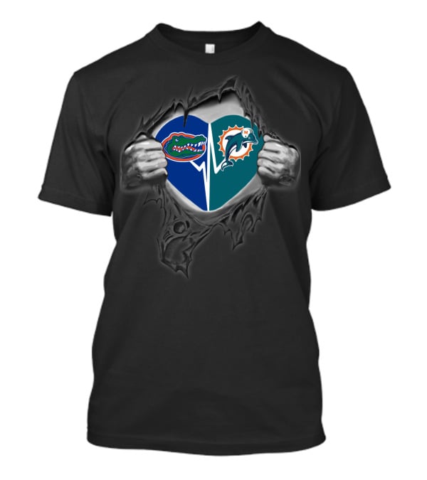 Florida Gators Miami Dolphins Heart Ripped Open T-Shirt