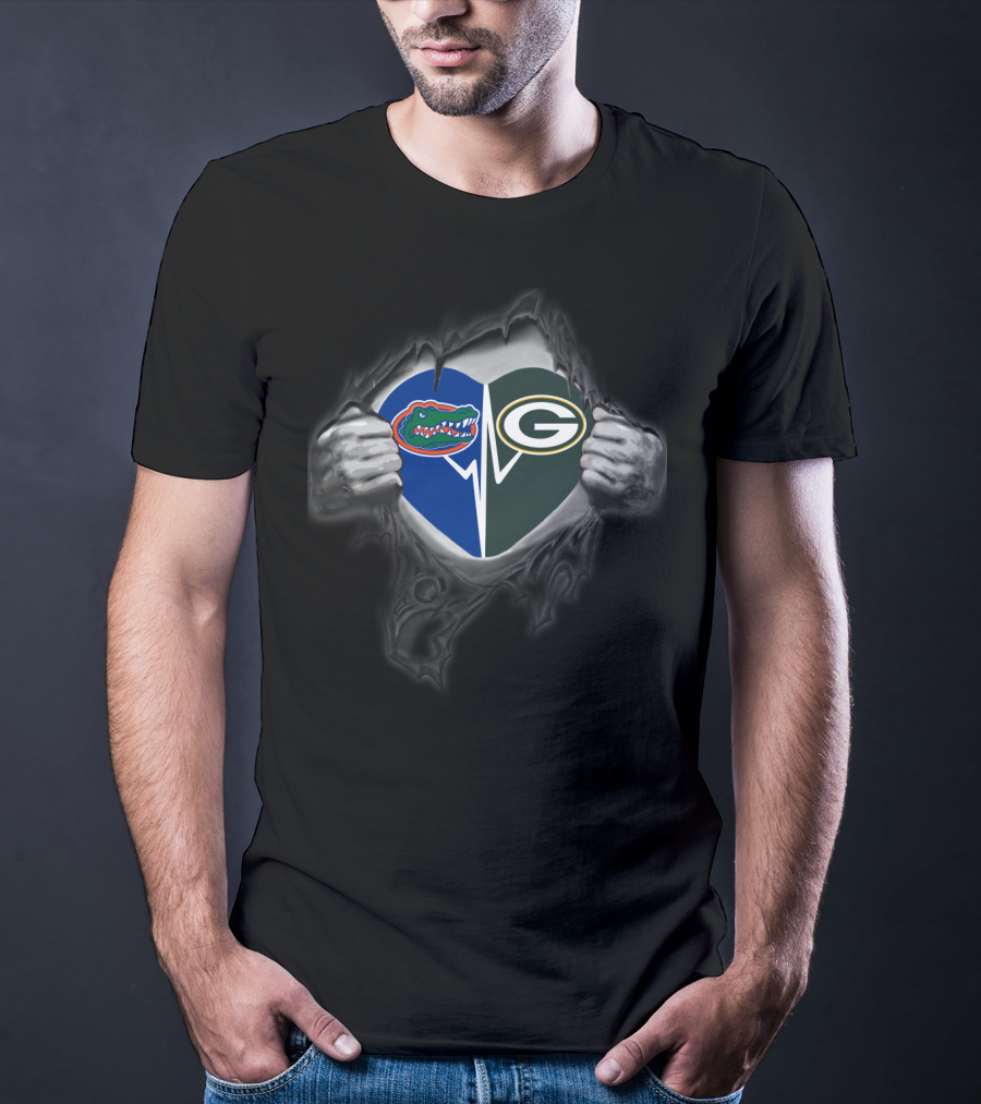 Packers Gators Heart Logo Fusion T-Shirt