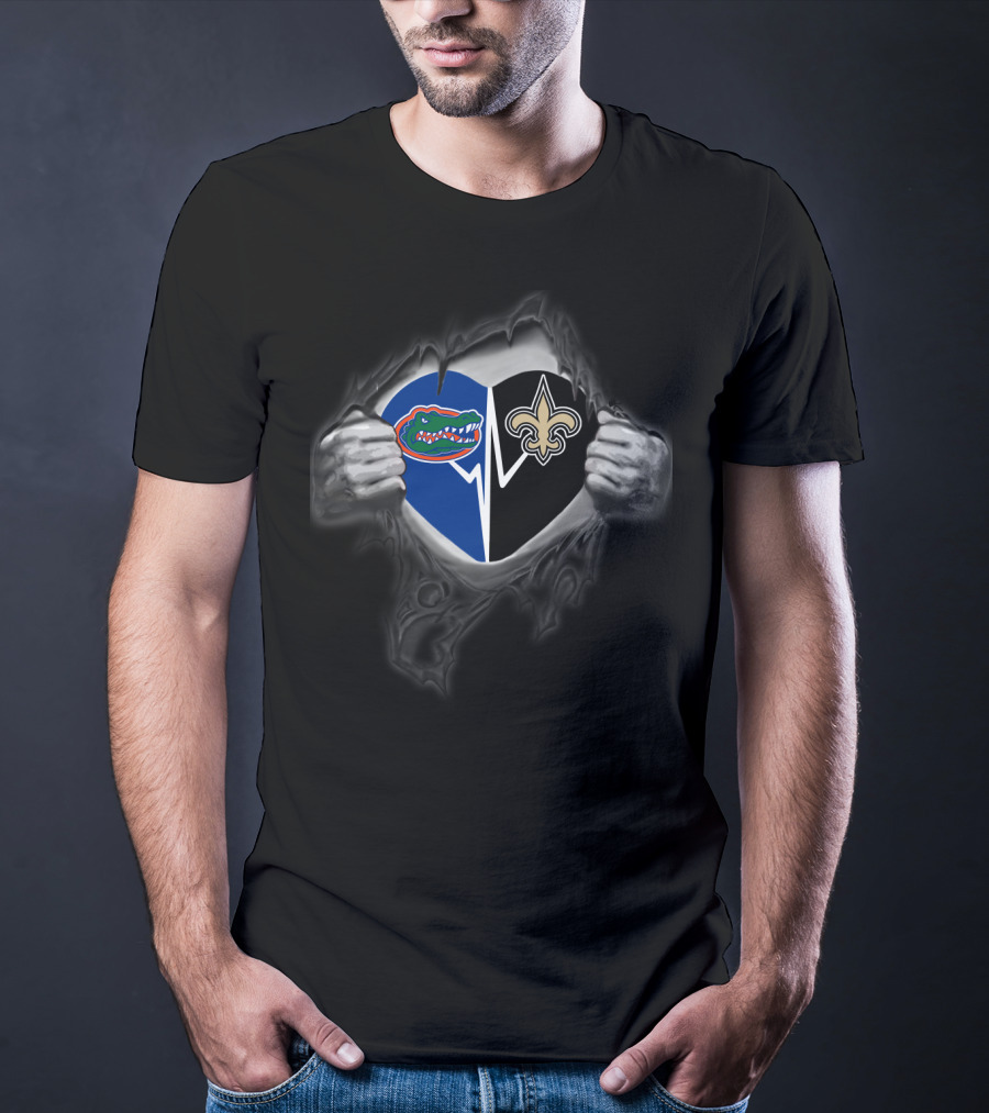 Florida Gators New Orleans Saints Heart Torn T-Shirt